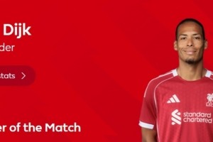 利物浦2-1埃弗顿，范戴克绝杀献技，官方认证全场最佳