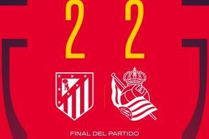 焦点战90分钟战报：马竞皇家社会两度领先最终2-2