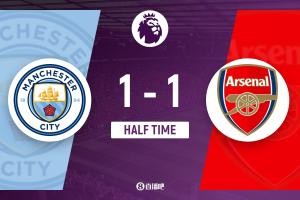 谢尔基一记精彩一条龙，多纳鲁马失误，曼城阿森纳半场战平1-1