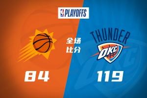 雷霆力克太阳1-0 SGA25+7罚球15中 杰威22+7+6布克23分无缘胜利