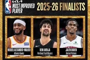 本赛季进步神速球员前三名揭晓：沃克领衔